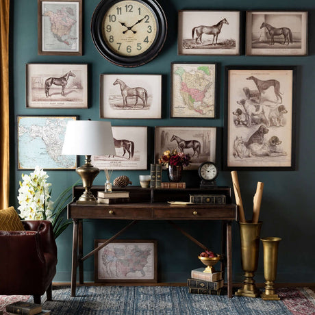 Antique Dog Art Prints in Black Wood Frames (Set of 2)-Wall Art-Parc Decor