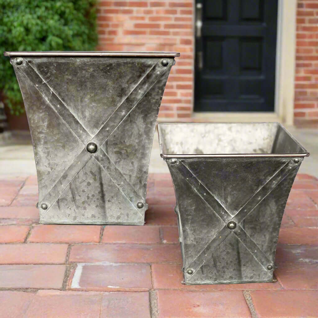 Antique Farmhouse Galvanized Metal Square Planters (Set of 2)-Planter-Parc Decor