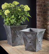 Antique Farmhouse Galvanized Metal Square Planters (Set of 2)-Planter-Parc Decor