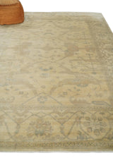 Antique Finish Hand Knotted 8x10 Beige and Brown Traditional Oushak Area Rug
