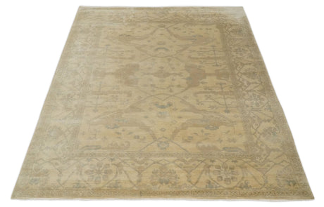 Antique Finish Hand Knotted 8x10 Beige and Brown Traditional Oushak Area Rug