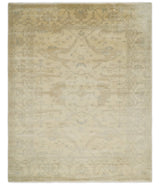 Antique Finish Hand Knotted 8x10 Beige and Brown Traditional Oushak Area Rug