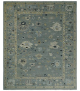 Antique Finish Multi Size Hand Knotted Oushak Silver and Beige Traditional Area Rug