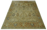 Antique Floral Beige, Olive and Rust Hand knotted Oriental Oushak 8x10 wool Area rug