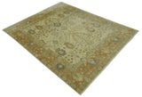 Antique Floral Beige, Olive and Rust Hand knotted Oriental Oushak 8x10 wool Area rug