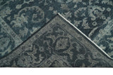Antique Floral Distressed finished Hand Knotted Dark Teal and Beige Custom Made wool Area Rug
