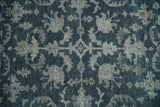 Antique Floral Distressed finished Hand Knotted Dark Teal and Beige Custom Made wool Area Rug