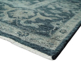 Antique Floral Distressed finished Hand Knotted Dark Teal and Beige Custom Made wool Area Rug