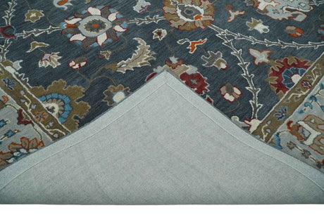 Antique Floral Hand Tufted Charcoal and Silver vintage Style colorful Traditional Oushak Multi Size wool Area Rug, Kids, Living Room and Bedroom Rug