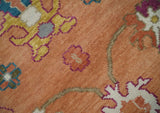 Antique Floral Peach and Ivory Hand knotted Traditional Oushak 8x10 wool Area Rug