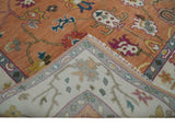 Antique Floral Peach and Ivory Hand knotted Traditional Oushak 8x10 wool Area Rug