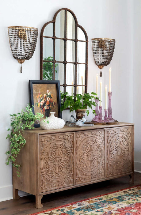 Antique Gold Crystal Wall Sconce with Vintage Chain Shade-Parc Decor