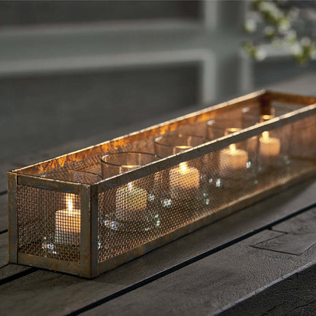 Antique Gold Mesh Candle Holder Centerpiece Tray-Candle Holder-Parc Decor
