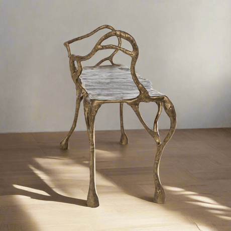Antique Gold Organic Branch Bench-Bench-Parc Decor
