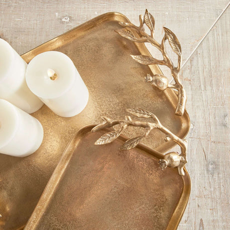 Antique Gold Pomegranate Handle Decorative Trays (Set of 2)-Trays-Parc Decor