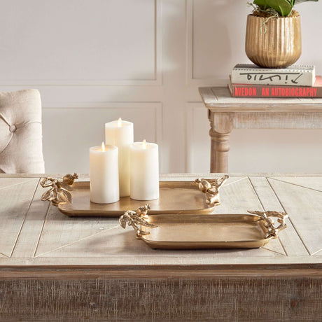 Antique Gold Pomegranate Handle Decorative Trays (Set of 2)-Trays-Parc Decor