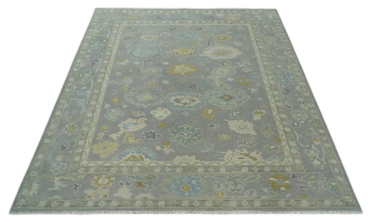 Antique Gray And Beige Hand Knotted Oushak Wool Area Rug