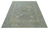 Antique Gray And Beige Hand Knotted Oushak Wool Area Rug