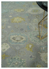Antique Gray And Beige Hand Knotted Oushak Wool Area Rug