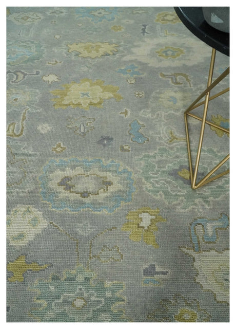 Antique Gray And Beige Hand Knotted Oushak Wool Area Rug