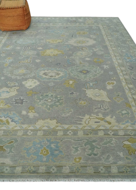 Antique Gray And Beige Hand Knotted Oushak Wool Area Rug