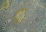 Antique Gray And Beige Hand Knotted Oushak Wool Area Rug