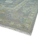 Antique Gray And Beige Hand Knotted Oushak Wool Area Rug