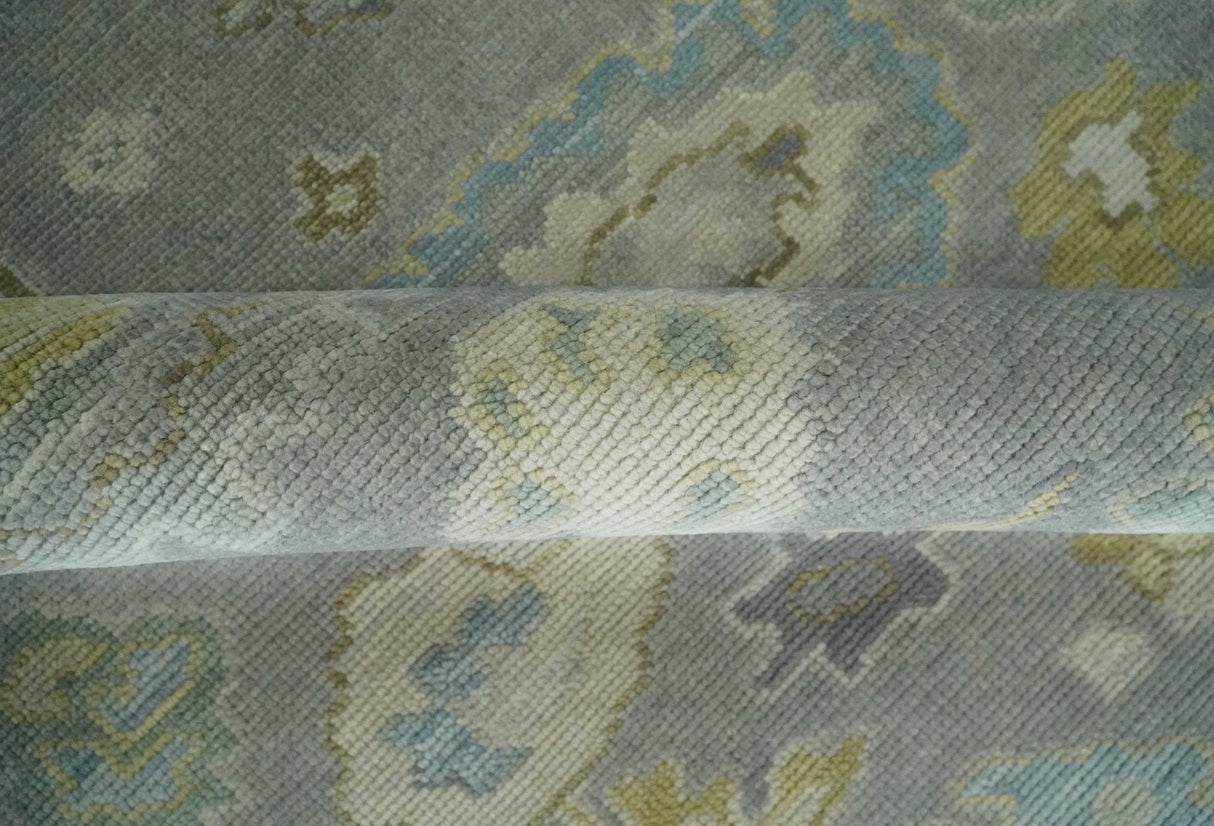 Antique Gray And Beige Hand Knotted Oushak Wool Area Rug
