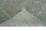 Antique Gray And Beige Hand Knotted Oushak Wool Area Rug