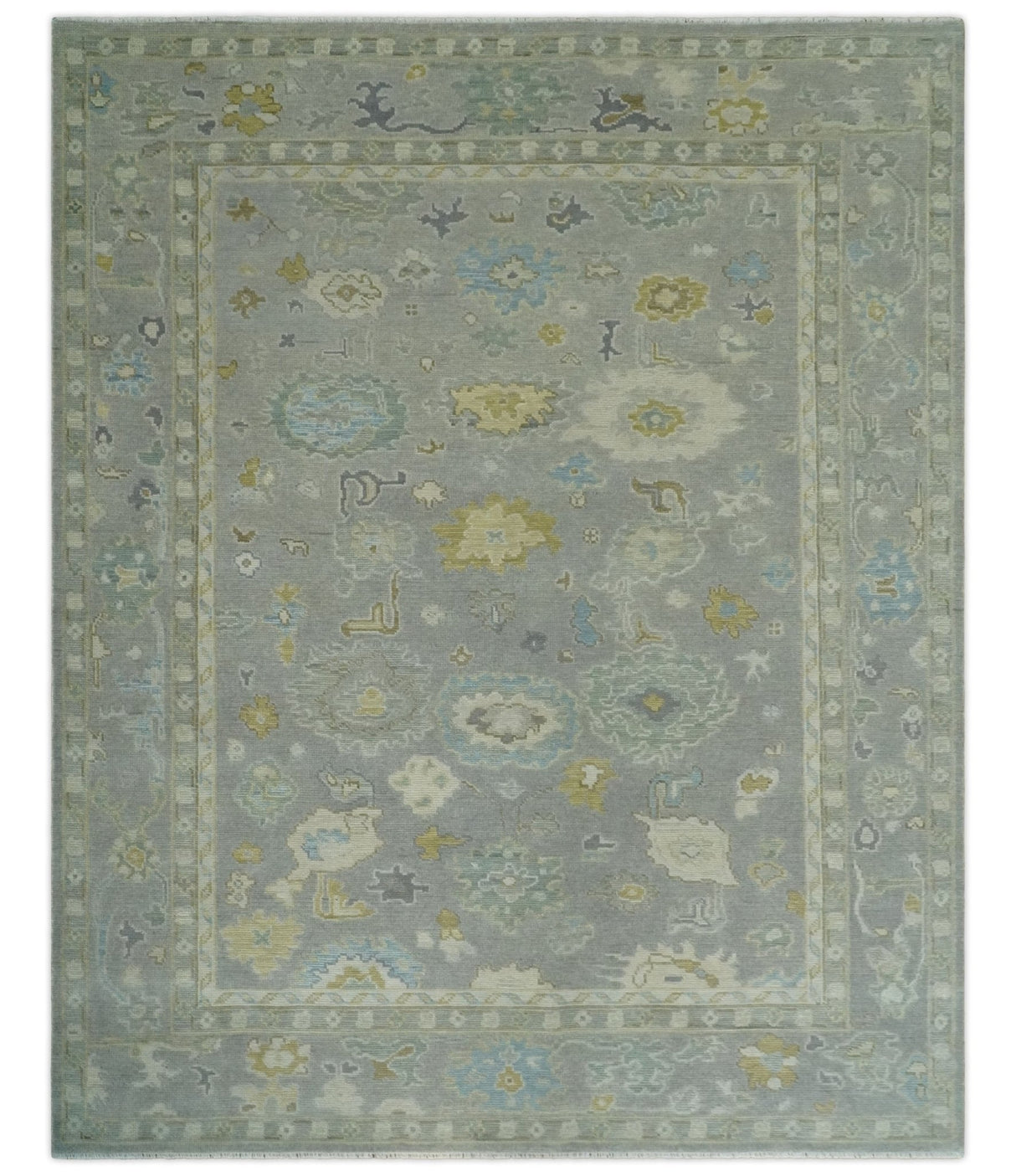 Antique Gray And Beige Hand Knotted Oushak Wool Area Rug