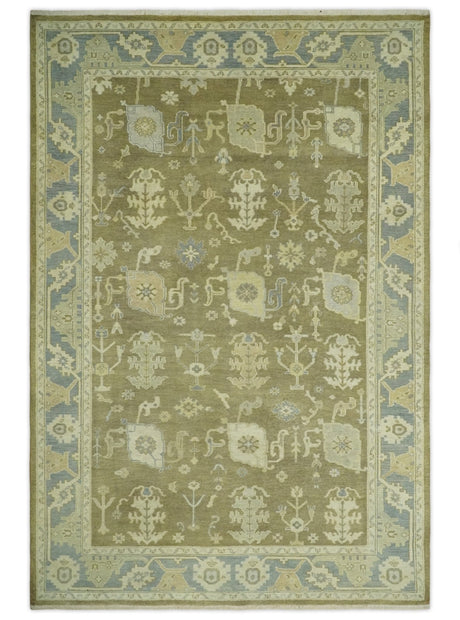 Antique Gray and Beige Hand Knotted Traditional Oushak Wool Rug