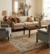Antique Gray and Beige Hand Knotted Traditional Oushak Wool Rug