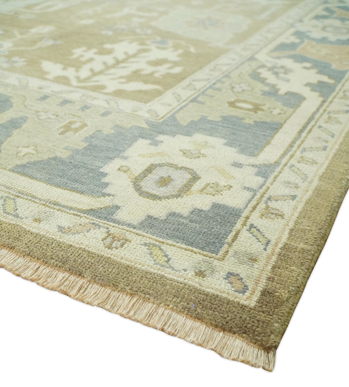 Antique Gray and Beige Hand Knotted Traditional Oushak Wool Rug
