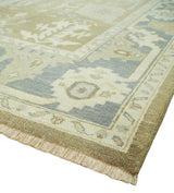 Antique Gray and Beige Hand Knotted Traditional Oushak Wool Rug