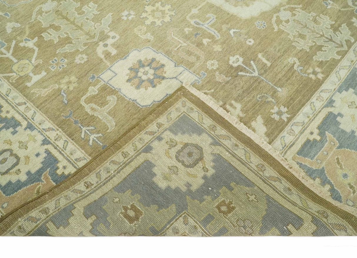 Antique Gray and Beige Hand Knotted Traditional Oushak Wool Rug