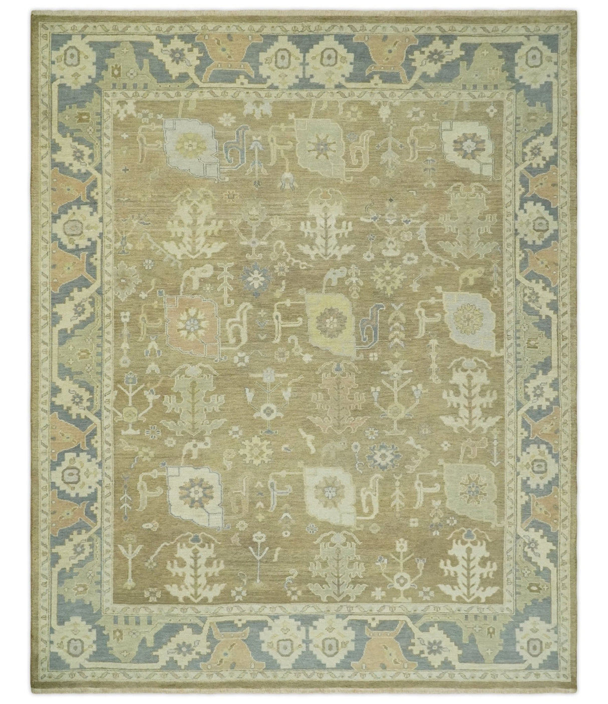 Antique Gray and Beige Hand Knotted Traditional Oushak Wool Rug