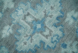 Antique Gray and Blue Hand Knotted 8x10 Oushak Turkish Wool Area Rug