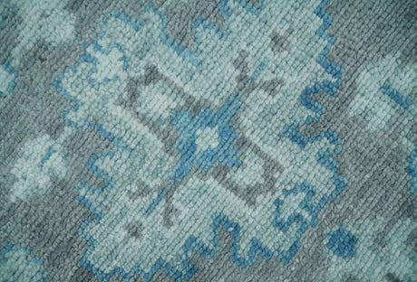 Antique Gray and Blue Hand Knotted 8x10 Oushak Turkish Wool Area Rug