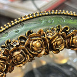 Antique Green Oval Wall Mirror with Ornate Gold Detailing-Mirror-Parc Decor