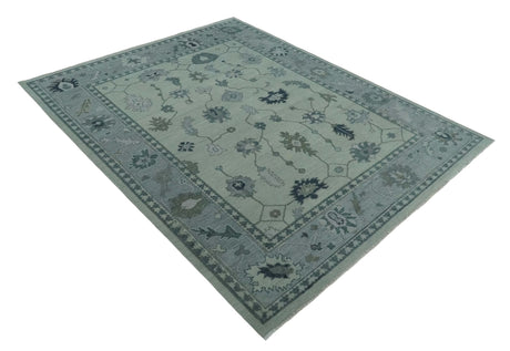Antique Hand Knotted Beige and Silver Traditional Oushak wool Area Rug