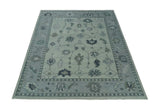 Antique Hand Knotted Beige and Silver Traditional Oushak wool Area Rug