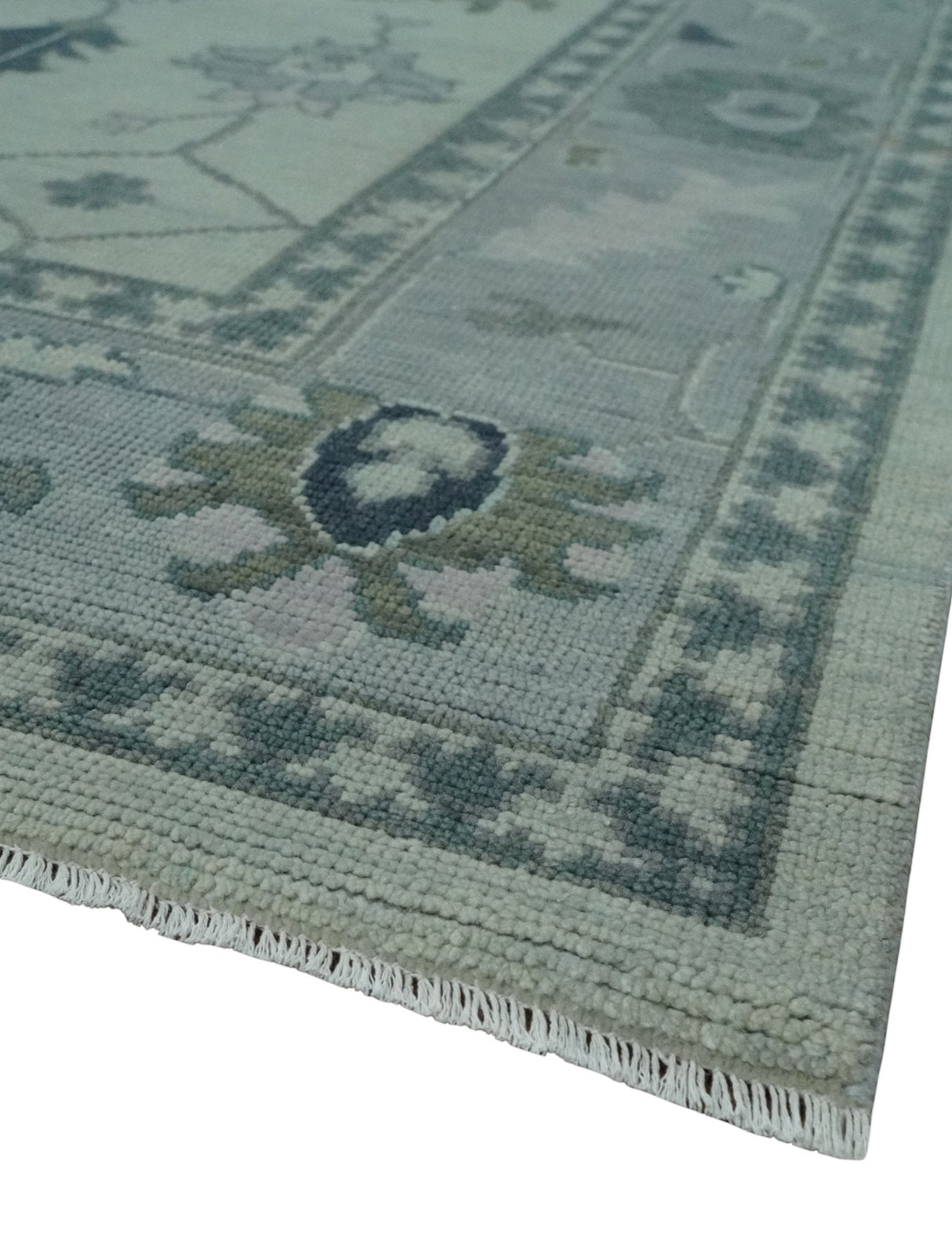 Antique Hand Knotted Beige and Silver Traditional Oushak wool Area Rug