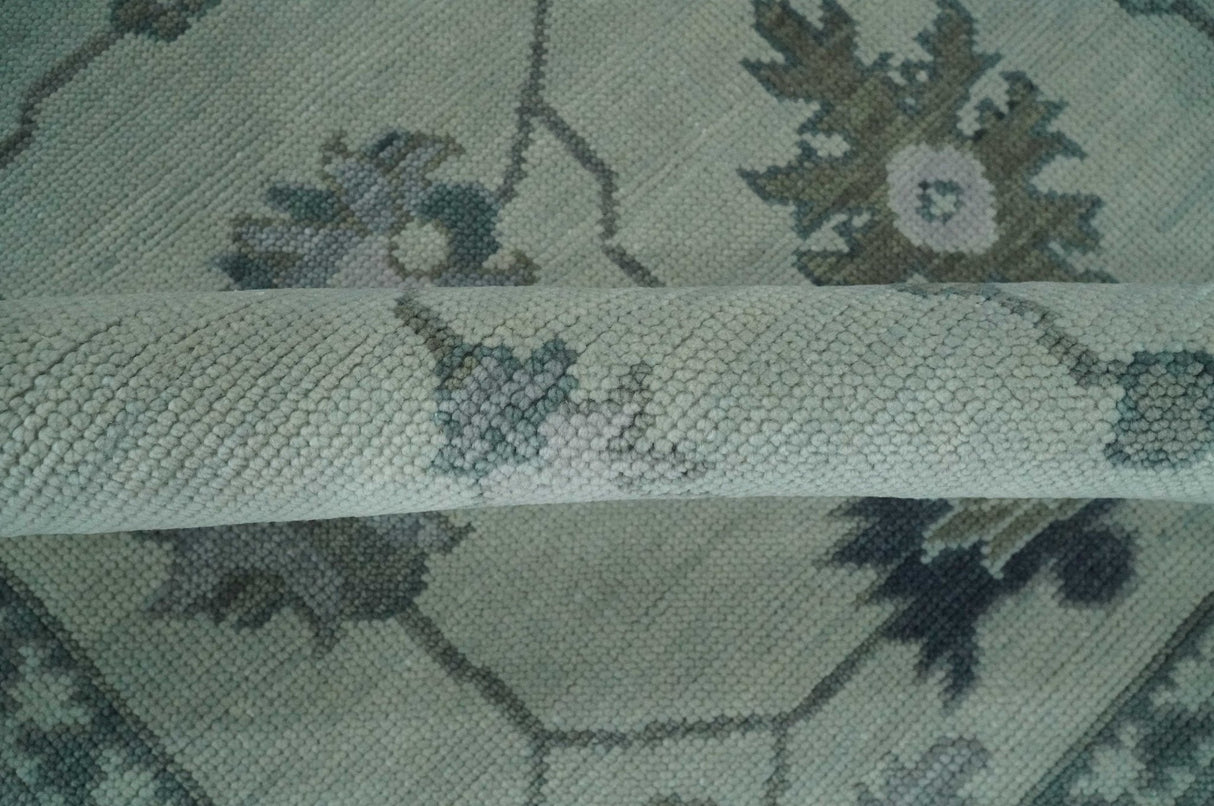 Antique Hand Knotted Beige and Silver Traditional Oushak wool Area Rug