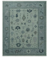 Antique Hand Knotted Beige and Silver Traditional Oushak wool Area Rug