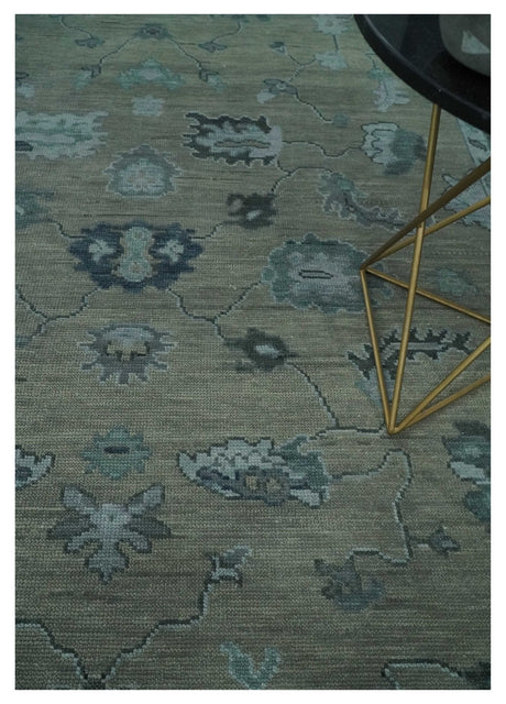 Antique Hand Knotted Beige, Charcoal and Silver Traditional Oushak wool Area Rug
