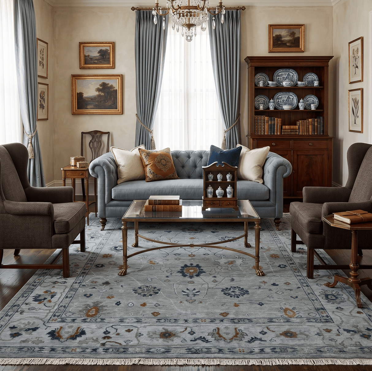 Antique Hand Knotted Charcoal and Gray Traditional Oushak wool Area Rug