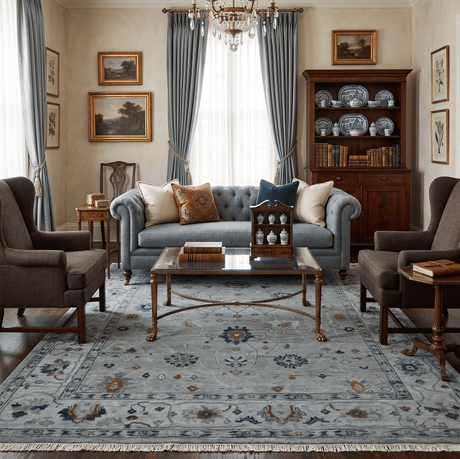 Antique Hand Knotted Charcoal and Gray Traditional Oushak wool Area Rug