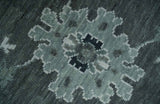 Antique Hand Knotted Charcoal and Ivory Traditional Oushak Wool Area Rug