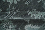 Antique Hand Knotted Charcoal and Ivory Traditional Oushak Wool Area Rug