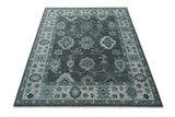 Antique Hand Knotted Charcoal and Silver Traditional Oushak Wool Area Rug